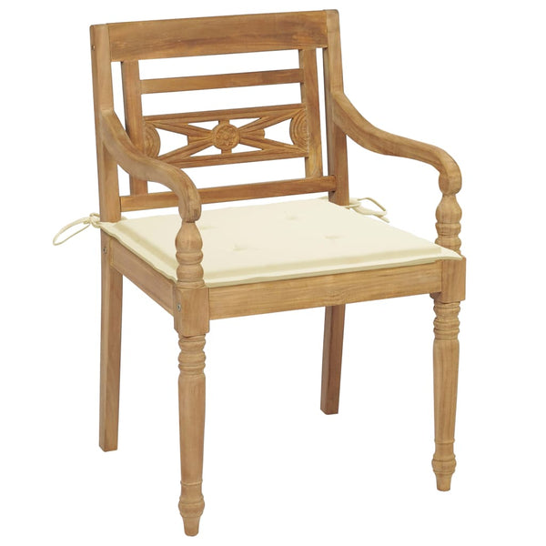 vidaXL Batavia Chairs 2 pcs. with Cream Cushions Solid Teak Wood