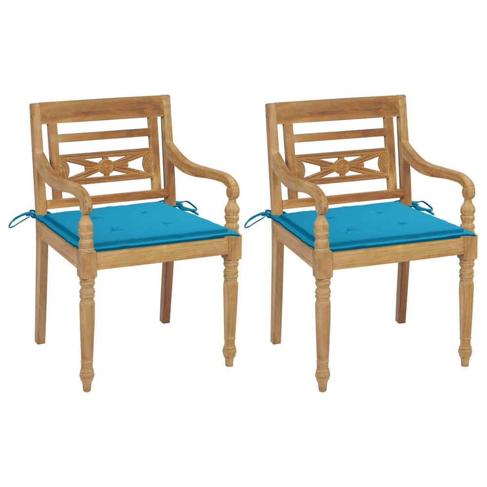 vidaXL Batavia Chairs 2 pcs. with Blue Cushions Solid Teak Wood