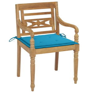 vidaXL Batavia Chairs 2 pcs. with Blue Cushions Solid Teak Wood