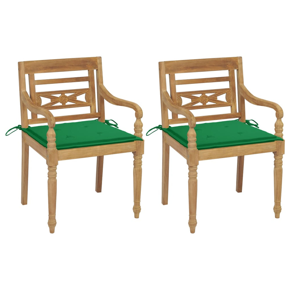 vidaXL Batavia Chairs 2 pcs. with Green Cushions Solid Teak Wood