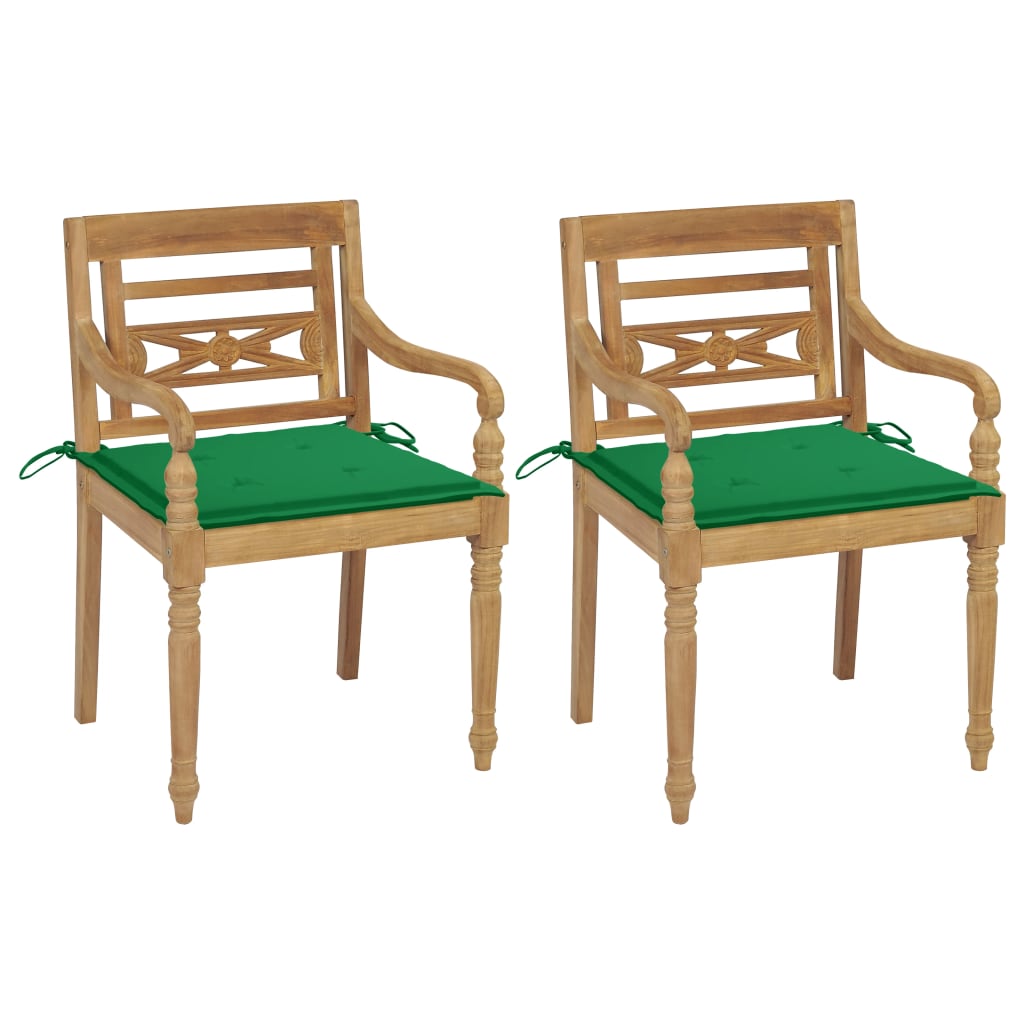 vidaXL Batavia Chairs 2 pcs. with Green Cushions Solid Teak Wood