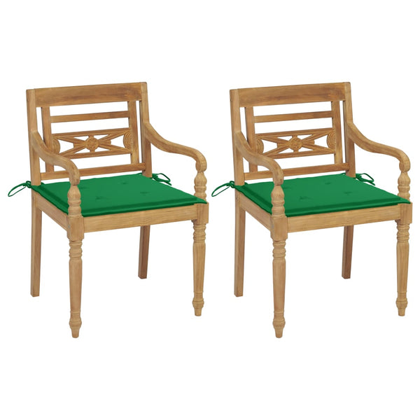 vidaXL Batavia Chairs 2 pcs. with Green Cushions Solid Teak Wood