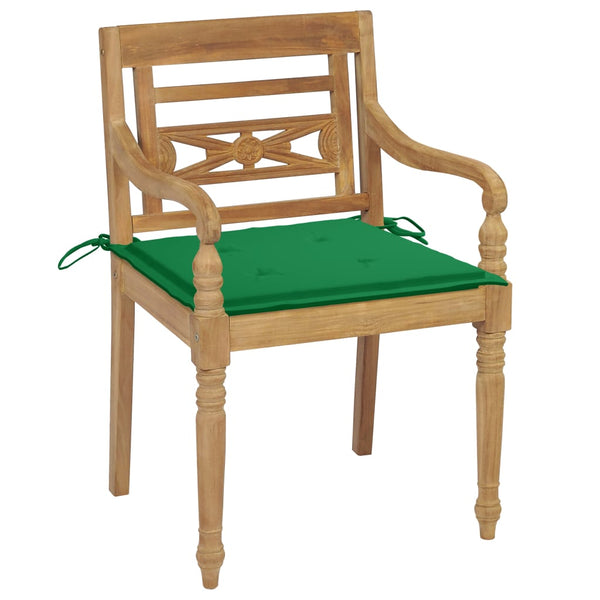 vidaXL Batavia Chairs 2 pcs. with Green Cushions Solid Teak Wood
