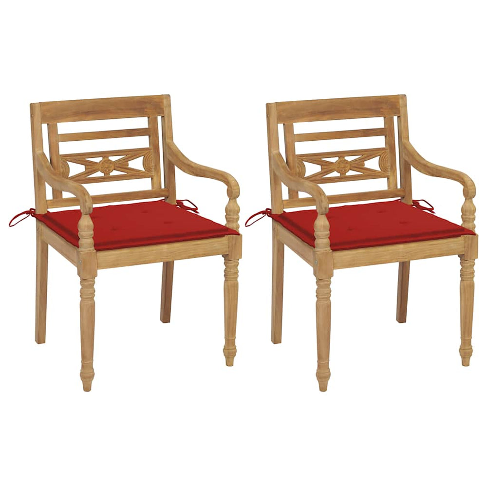vidaXL Batavia Chairs 2 pcs. with Red Cushions Solid Teak Wood