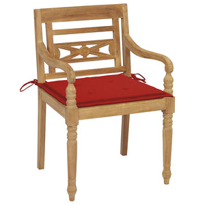 vidaXL Batavia Chairs 2 pcs. with Red Cushions Solid Teak Wood