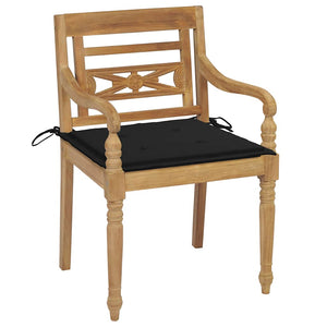 vidaXL Batavia Chairs 2 pcs. with Black Cushions Solid Teak Wood