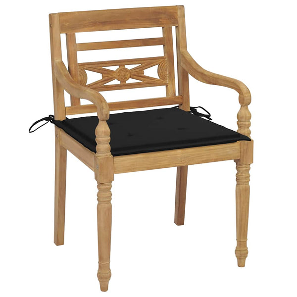 vidaXL Batavia Chairs 2 pcs. with Black Cushions Solid Teak Wood
