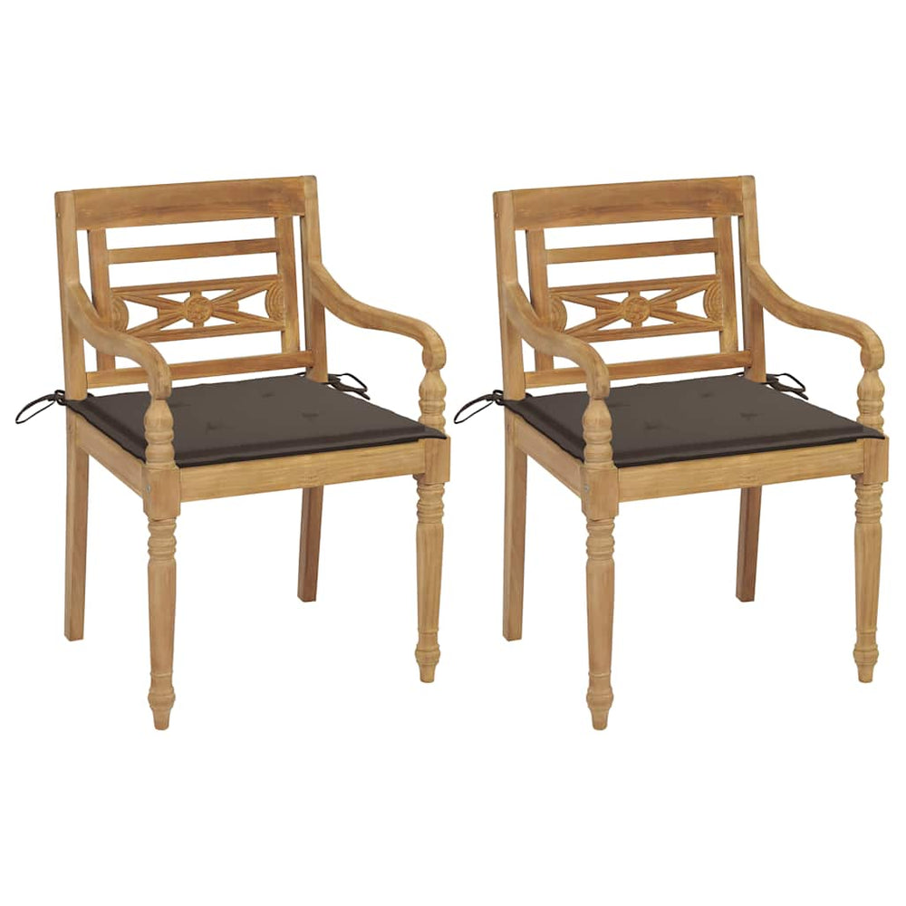 vidaXL Batavia Chairs 2 pcs. with Taupe Cushions Solid Teak Wood