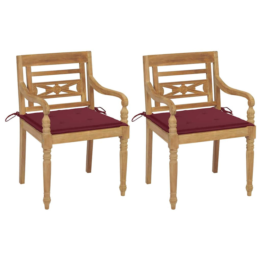 vidaXL Batavia Chairs 2 pcs. with Wine Red Cushions Solid Teak