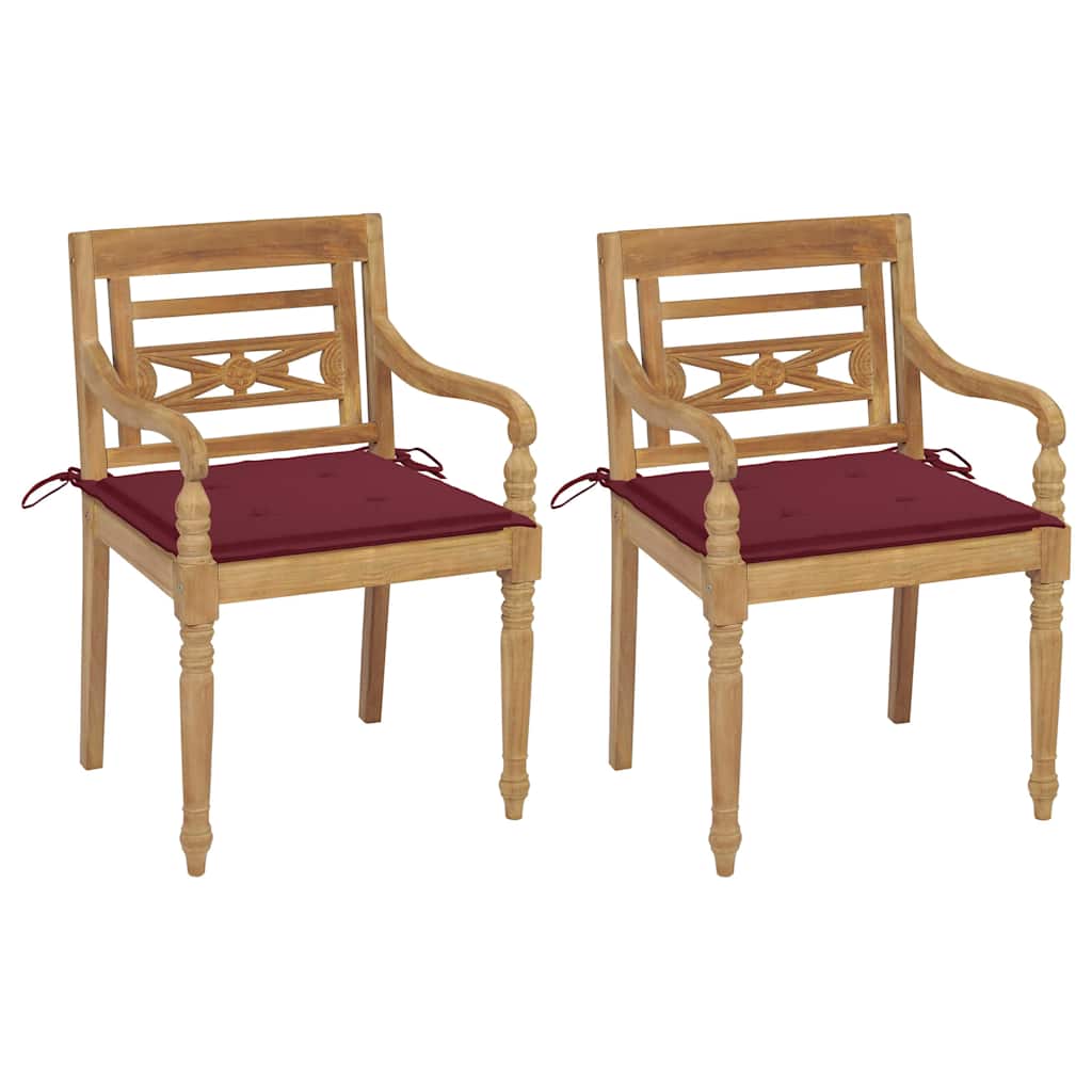 vidaXL Batavia Chairs 2 pcs. with Wine Red Cushions Solid Teak