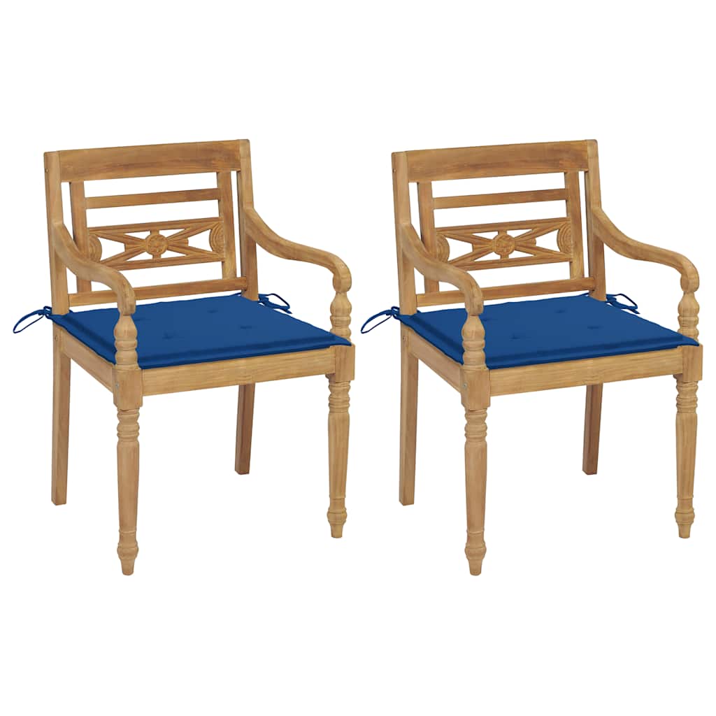 vidaXL Batavia Chairs 2 pcs. with Royal Blue Cushions Solid Teak Wood