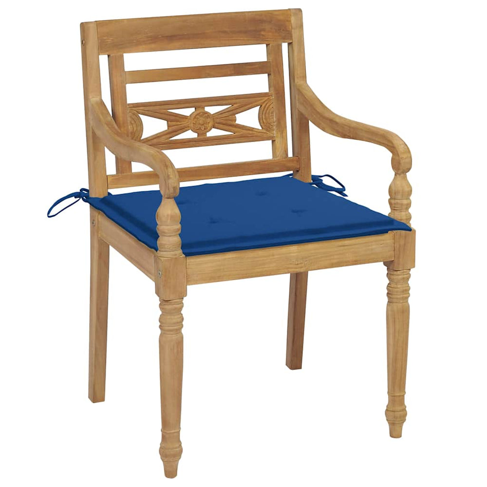 vidaXL Batavia Chairs 2 pcs. with Royal Blue Cushions Solid Teak Wood