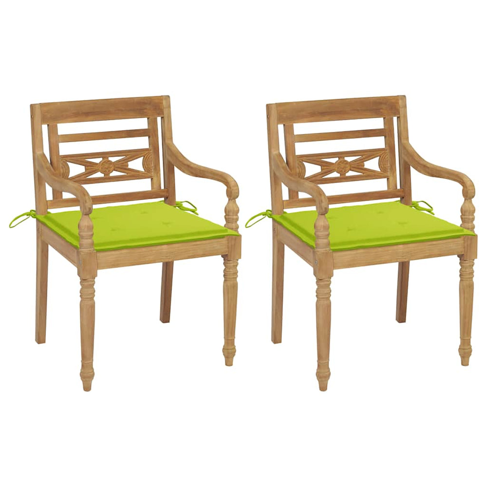 vidaXL Batavia Chairs 2 pcs with Light Green Cushions Solid Teak Wood