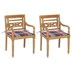 vidaXL Batavia Chairs 2 pcs. Red Plaid Cushions Solid Teak Wood