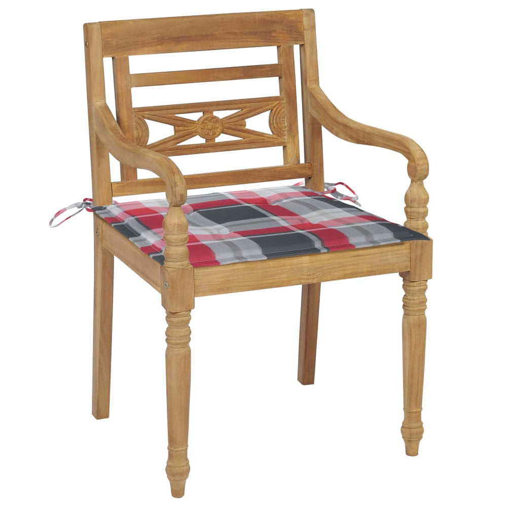 vidaXL Batavia Chairs 2 pcs. Red Plaid Cushions Solid Teak Wood