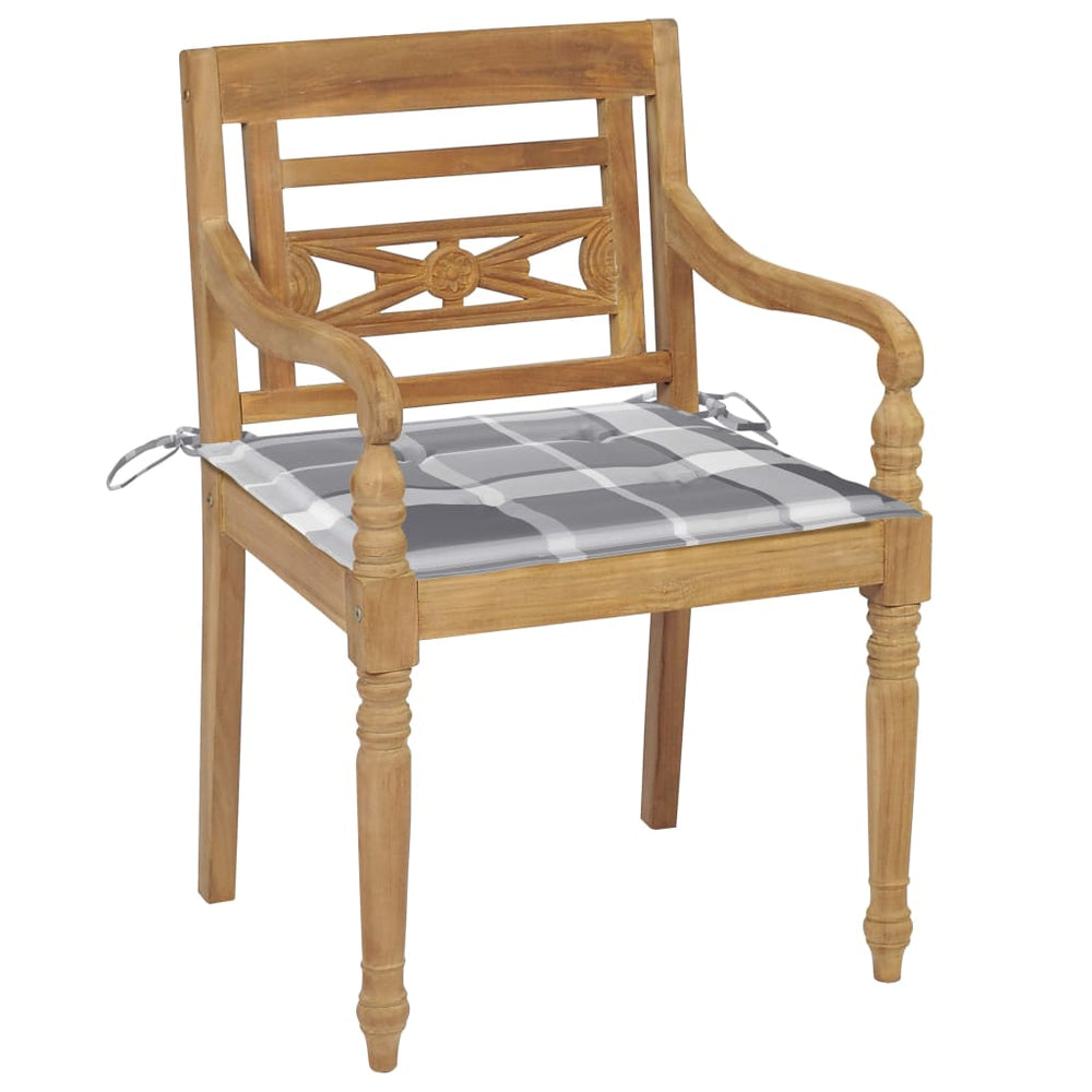 vidaXL Batavia Chairs 2 pcs. Gray Plaid Cushions Solid Teak Wood