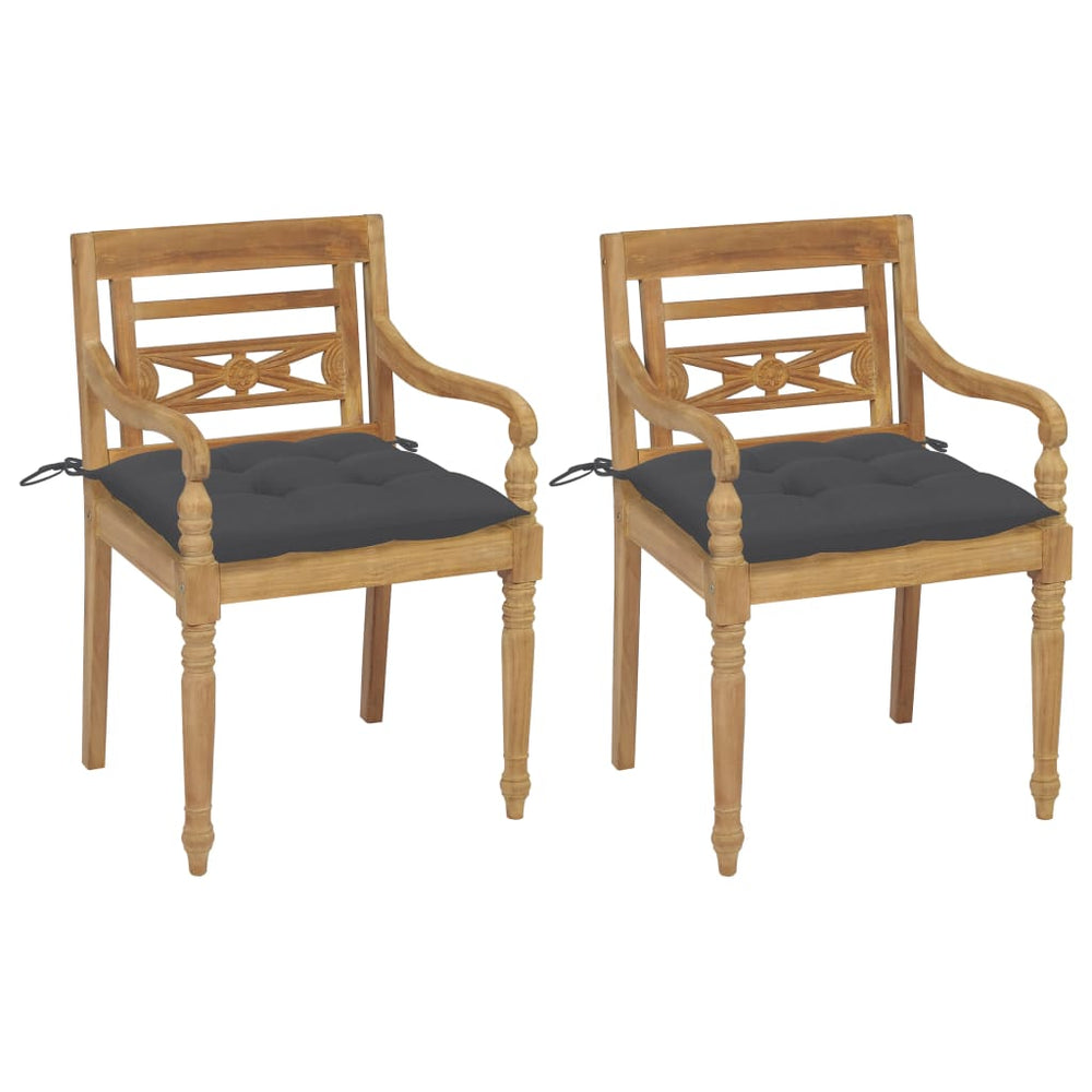vidaXL Batavia Chairs 2 pcs. with Anthracite Cushions Solid Teak Wood