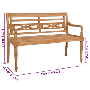 vidaXL Batavia Garden Bench with Anthracite Cushions 120 cm Solid Teak Wood
