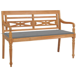 vidaXL Batavia Garden Bench with Grey Cushion 120 cm Solid Teak Wood