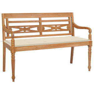 vidaXL Batavia Garden Bench with Cream-White Cushion 120cm Solid Teak Wood