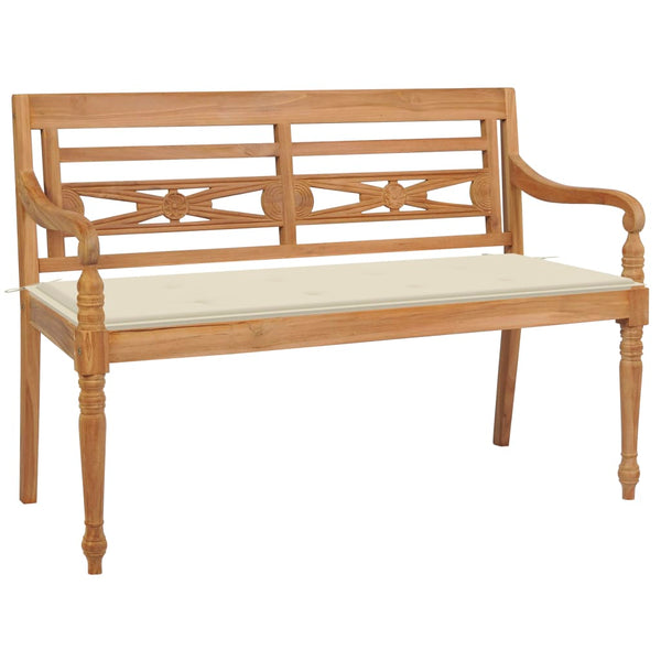 vidaXL Batavia Garden Bench with Cream-White Cushion 120cm Solid Teak Wood