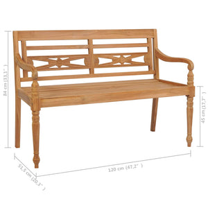 vidaXL Batavia Garden Bench with Cream-White Cushion 120cm Solid Teak Wood