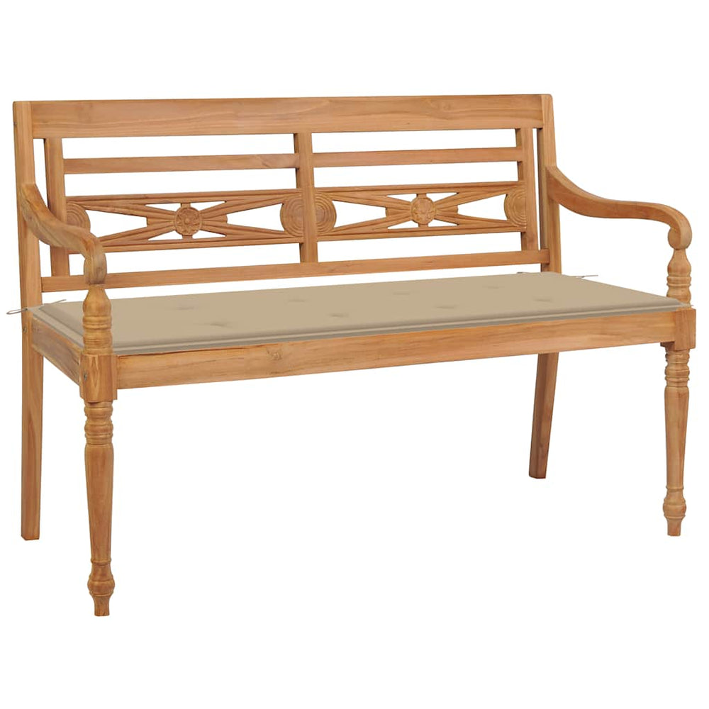 vidaXL Batavia Garden Bench with Beige Cushion 120 cm Solid Teak Wood