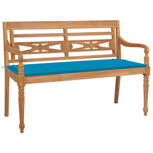 vidaXL Batavia Garden Bench with Blue Cushion 120 cm Solid Teakwood