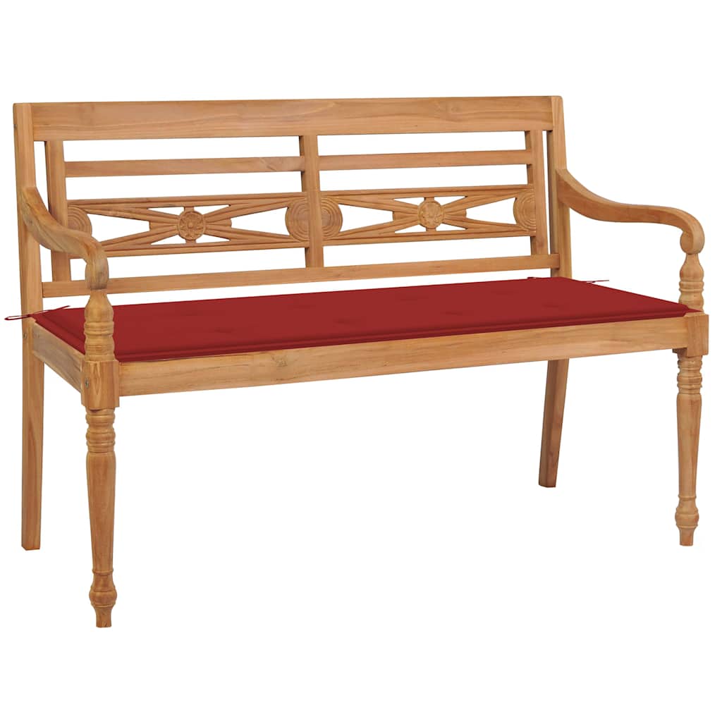 vidaXL Batavia Garden Bench with Red Cushion 120 cm Solid Teak Wood