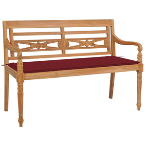 vidaXL Batavia Garden Bench with Wine Red Cushion 120 cm Solid Teak Wood