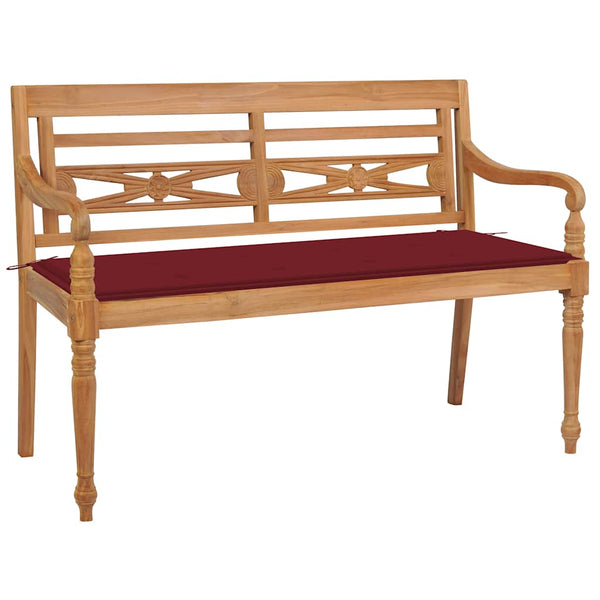 vidaXL Batavia Garden Bench with Wine Red Cushion 120 cm Solid Teak Wood
