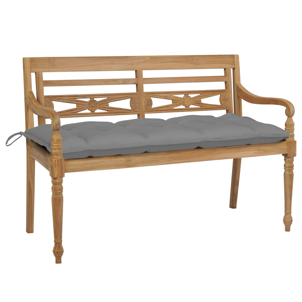 vidaXL Batavia Garden Bench with Grey Cushion 120 cm Solid Teak Wood