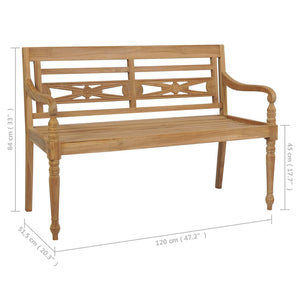 vidaXL Batavia Garden Bench with Grey Cushion 120 cm Solid Teak Wood