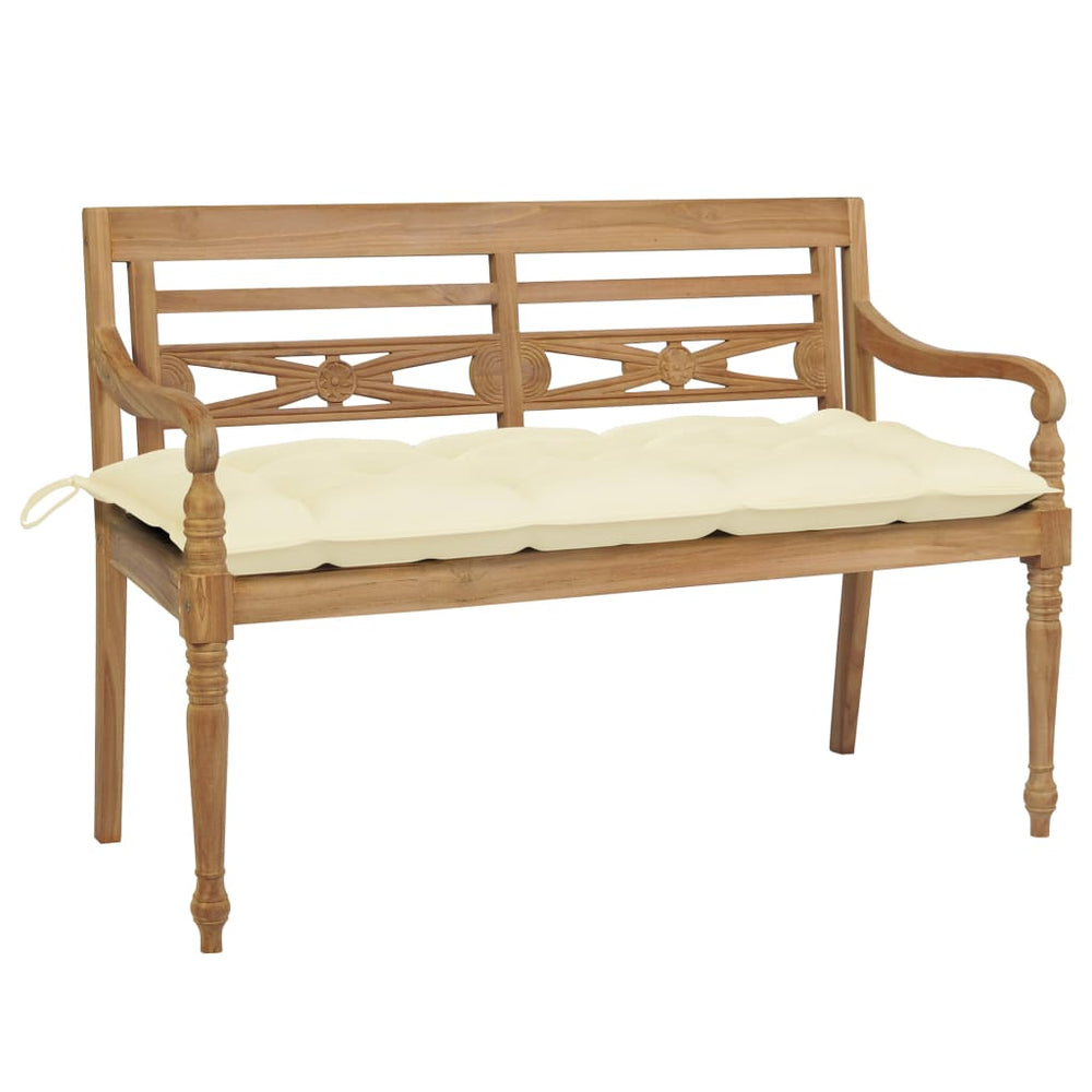 vidaXL Batavia Garden Bench with Cream-White Cushion 120cm Solid Teak Wood