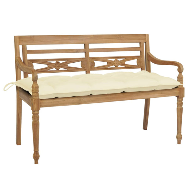vidaXL Batavia Garden Bench with Cream-White Cushion 120cm Solid Teak Wood