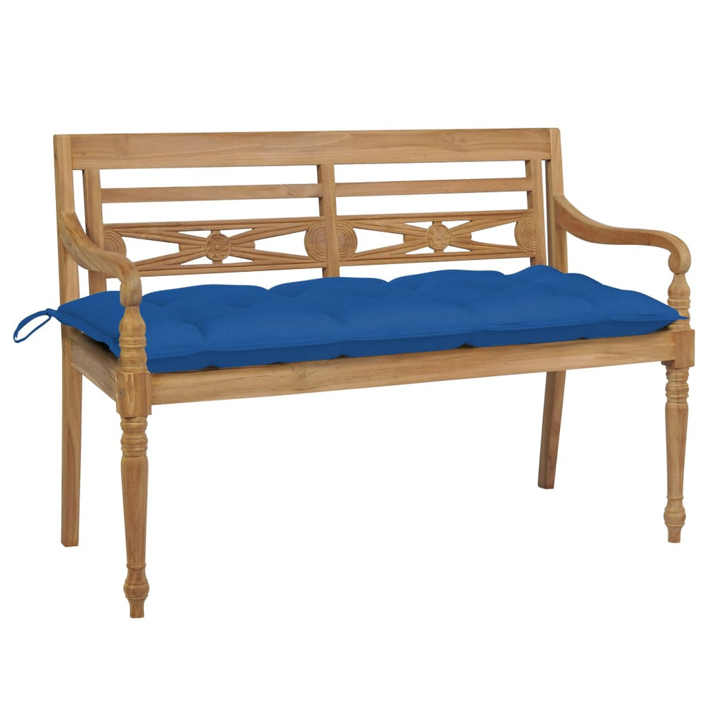 vidaXL Batavia Garden Bench with Blue Cushion 120 cm Solid Teakwood