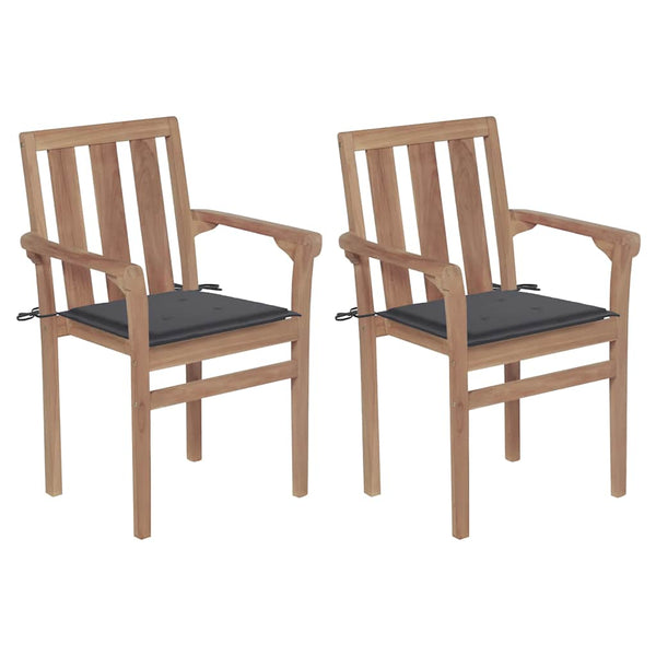 vidaXL Garden Chairs 2 pcs. with Anthracite Cushions Solid Teak Wood