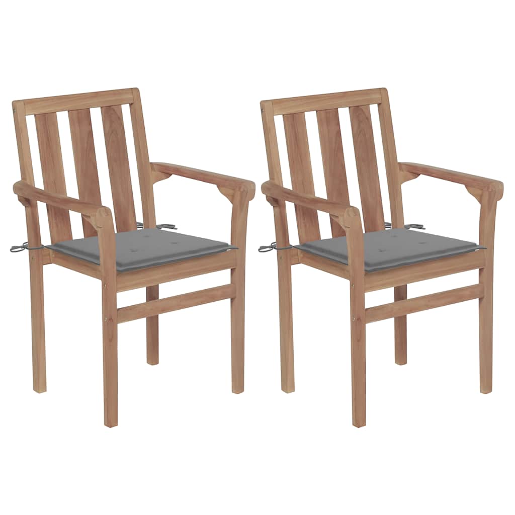 vidaXL Garden Chairs 2 pcs. with Gray Cushions Solid Teak Wood