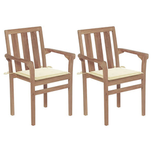 vidaXL Garden Chairs 2 pcs. with Cream White Cushions Solid Teak Wood
