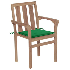 vidaXL Garden Chairs 2 pcs. with Green Cushions Solid Teakwood