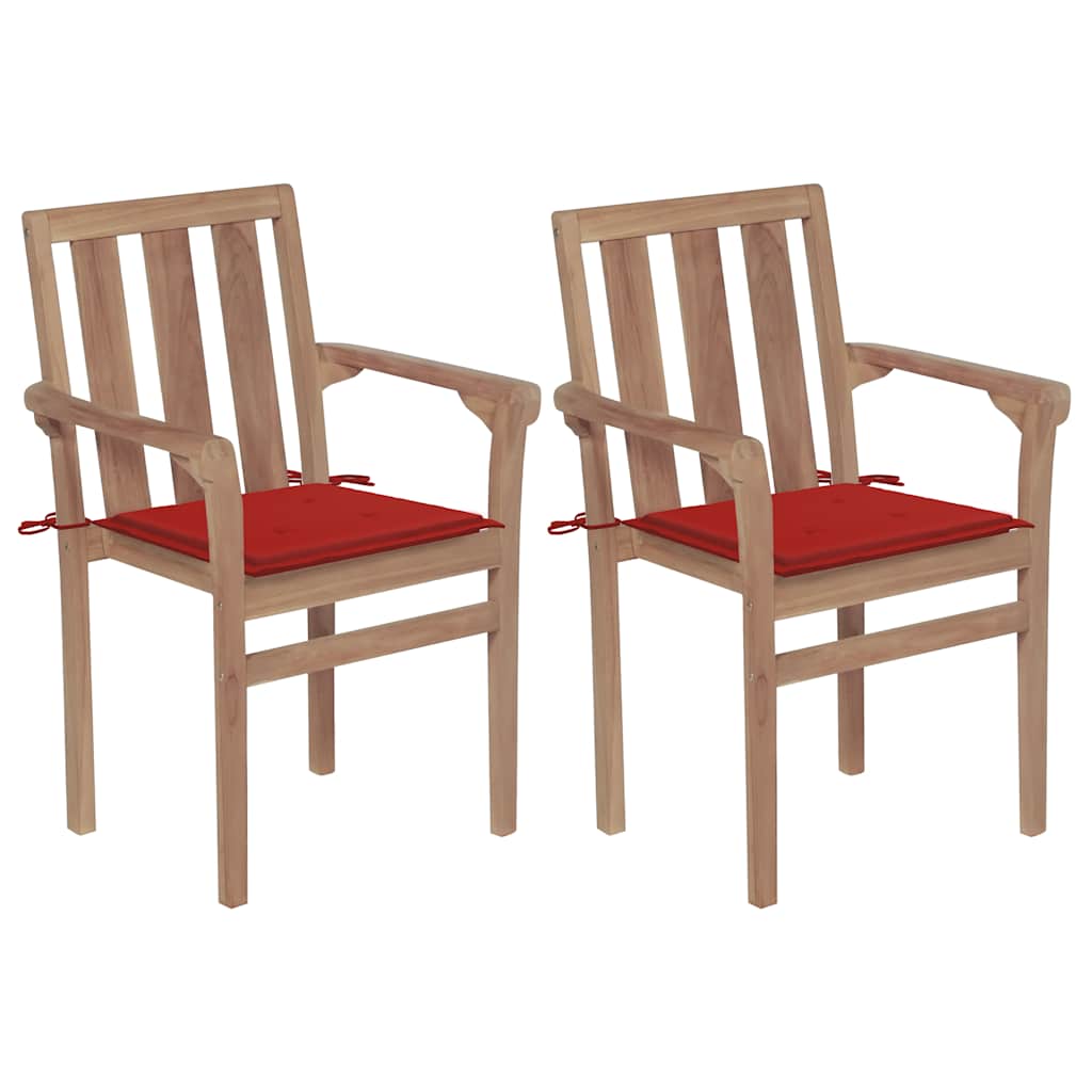 vidaXL Garden Chairs 2 pcs. with Red Cushions Solid Teakwood