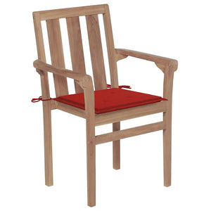 vidaXL Garden Chairs 2 pcs. with Red Cushions Solid Teakwood
