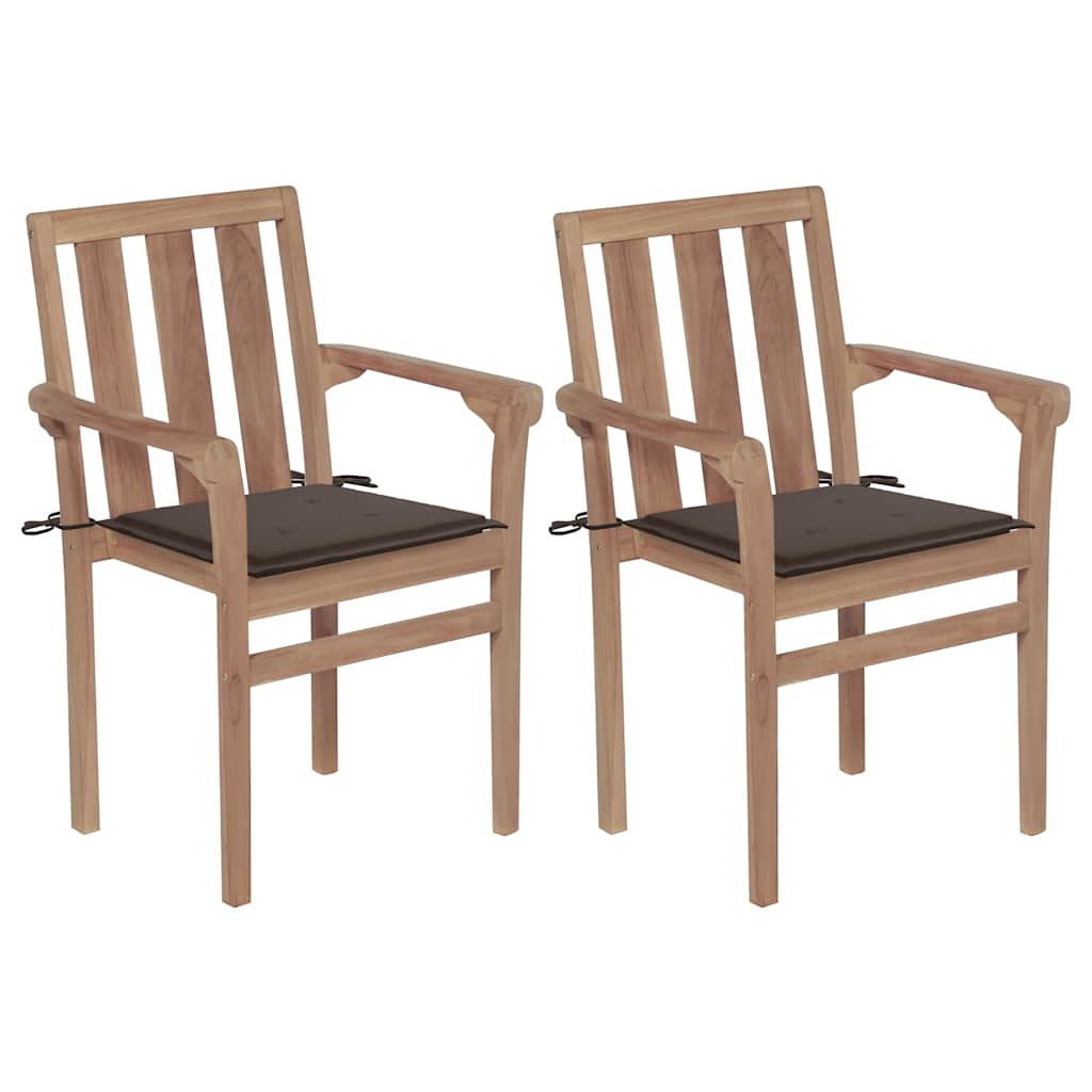 vidaXL Garden Chairs 2 pcs. with Taupe Cushions Solid Teak Wood