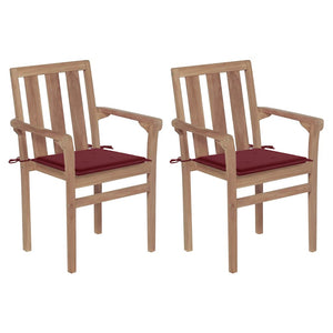 vidaXL Garden Chairs 2 pcs. with Wine Red Cushions Solid Teakwood