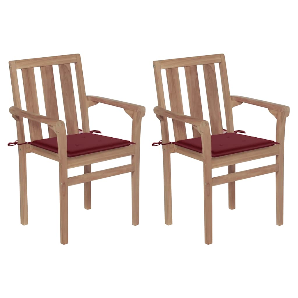 vidaXL Garden Chairs 2 pcs. with Wine Red Cushions Solid Teakwood
