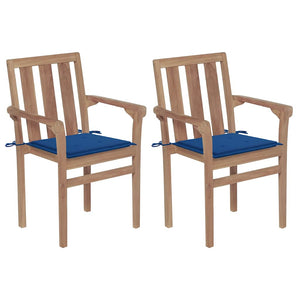 vidaXL Garden Chairs 2 pcs. with Royal Blue Cushions Solid Teak Wood