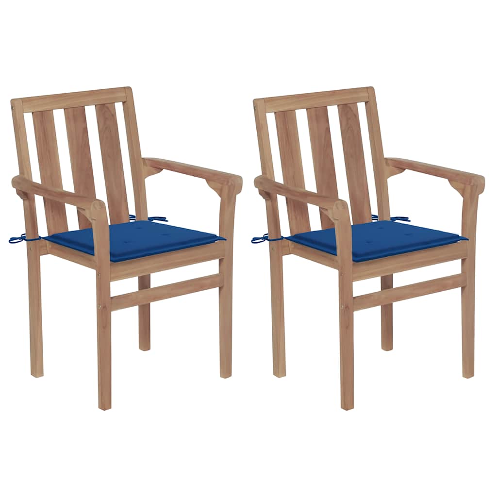 vidaXL Garden Chairs 2 pcs. with Royal Blue Cushions Solid Teak Wood