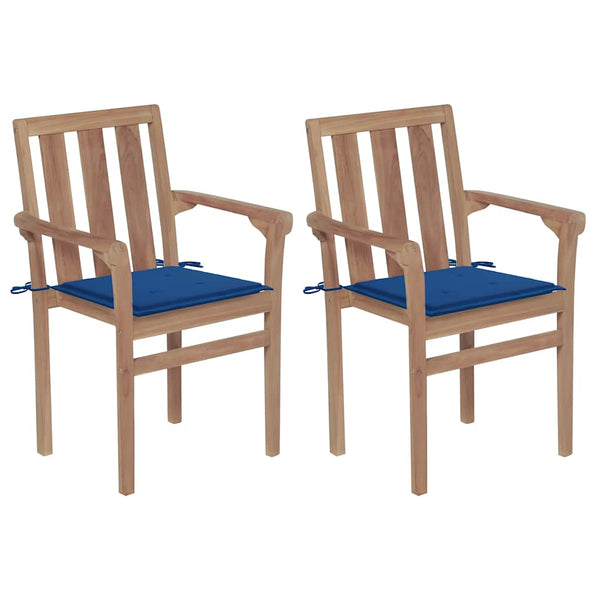 vidaXL Garden Chairs 2 pcs. with Royal Blue Cushions Solid Teak Wood