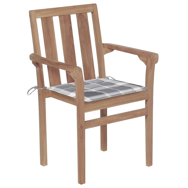 vidaXL Garden Chairs 2 pcs. Gray Plaid Cushions Solid Teak Wood