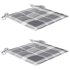 vidaXL Garden Chairs 2 pcs. Gray Plaid Cushions Solid Teak Wood